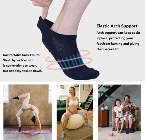 Vista 6 de Non Slip Yoga Socks with Grips for Pilates Ballet Barre Bikram Barefoot Hospital Anti Skid Socks for Women and Men