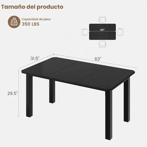 Vista 2 de Garvee Mesa de comedor de 63 ″ para 4-6 personas para comedor, negra