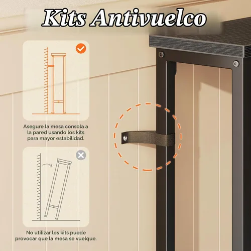 Vista 8 de SUPERJARE Mesa de Sofá de 102.4 Pulgadas con Tomas de Corriente y Puerto USB-C, Mesas de Consola Estrechas de 5.9 Pulgadas, Mesas