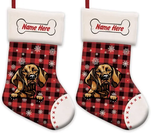 Vista 27 de Foto personalizada, Feliz Navidad, búfalo rojo, a cuadros, feliz perro, calcetín de Navidad, copo de nieve, decoración de vacaciones, calcetín