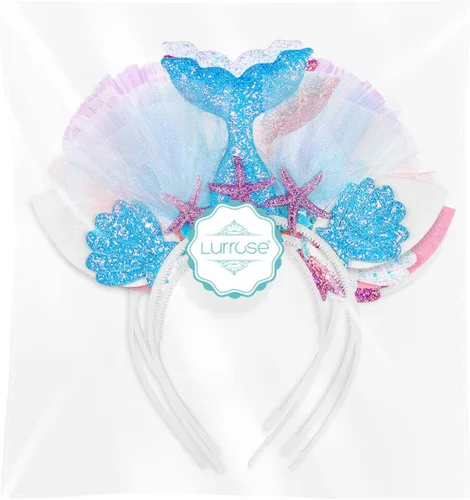 Vista 5 de Lurrose - Diadema de cola de sirena, 4 piezas, accesorios para el pelo, disfraz de cumpleaños, suministros para mujeres y niñas