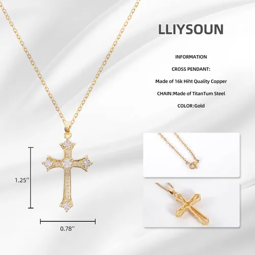 Vista 3 de LLIYSOUN Collar con colgante de cruz para mujer, joyería de cruz de oro, regalos para mujeres y niñas, collar de cruz minimalista, joyería de moda