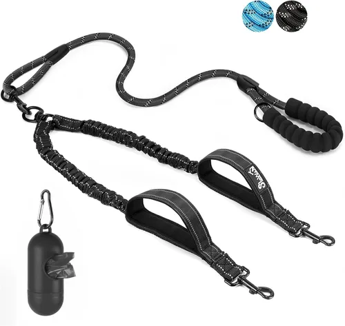 Vista 9 de SlowTon Correa doble para dos perros – Correa para perro sin enredos, correa giratoria de 360° reflectante doble para perro con dos asas acolchadas