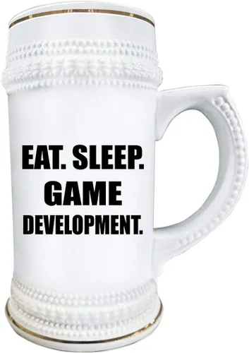 Vista 2 de Regalos para desarrollador de juegos – Eat Sleep Development Beer Stein Mug 22oz Ceramic Novelty Drinkware – Diseño de videojuegos Desarrollo