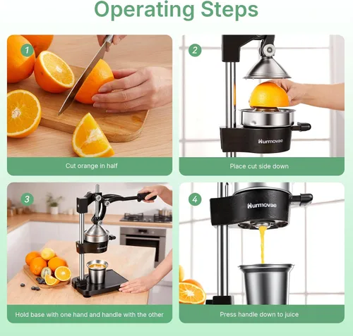 Vista 14 de Exprimidor de hierro fundido, 17 pulgadas de alto y base plana resistente, exprimidor manual de alta resistencia para naranja, limón, lima, granada