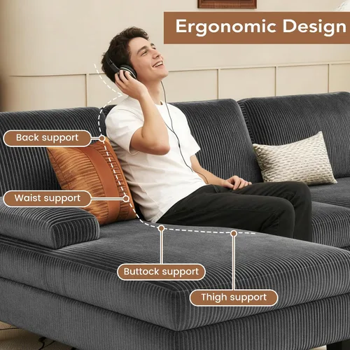 Vista 5 de WAYTRIM Sofá modular en forma de U de 108 pulgadas para sala de estar, sofá convertible con diván doble, almohadas extraíbles, sofá tapizado de 4