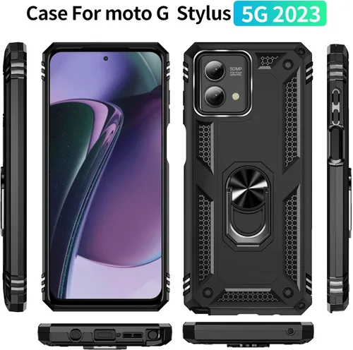 Vista 4 de Yiakeng Funda para Moto G Stylus 5G 2023, Motorola G Stylus 5G 2023 con protector de pantalla HD, fundas protectoras de grado militar con anillo