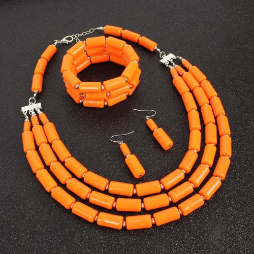 Vista 2 de Fodattm Conjunto de cuentas hechas a mano de múltiples capas con collar, pulsera y aretes, para mujer, cuentas acrílicas, collares de hebra