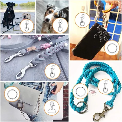 Vista 5 de 20 ganchos giratorios para correa de perro, 2 tamaños de metal resistente con cierre de langosta multiusos, perfectos para hebilla de mascotas