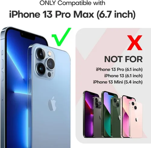 Vista 2 de TAURI - Funda 3 en 1 diseñada para el iPhone 13 Pro Max, con 2 paquetes de protector de pantalla de vidrio templado + 2 paquetes de protector