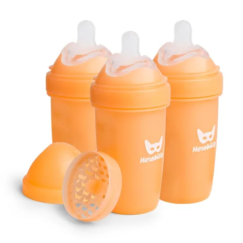 Vista 10 de Herobility Botellas Anti-Cólico Dobles para Bebé – 5 fl oz/140ml – Paquete de 4 – Multicolor – Blanco, Gris, Rosa, Rosa de Hawthorn