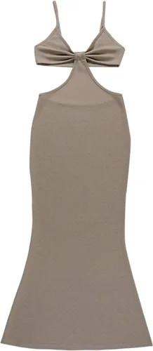 Vista 4 de NUFIWI - Vestido largo para mujer con corte de tirantes delgados, calado, cuello halter, sin espalda, maxi vestido de fiesta y fiesta Y2K Ropa