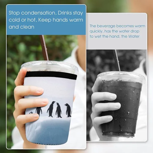 Vista 5 de Penguins on The Iceberg Reusable Insulated Neoprene Iced Coffee Cup Sleeves 3 Sizes Diving Material Cup Durable Beverage Covers for Cold Coffee Tea