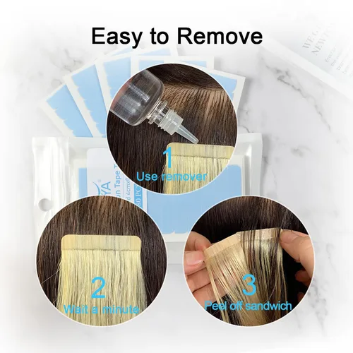 Vista 5 de SUYYA 120 pestañas de cinta de extensión de cabello de doble cara para repuesto de 1.6 in x 0.3 in (azul 120 piezas)