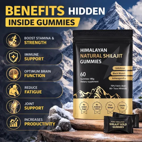 Vista 5 de J-PRQ Gomitas Shilajit del Himalaya, gomitas Shilajit para hombres y mujeres con Ashwagandha Gokshura 85+ minerales, 100% naturales, 60 gomitas