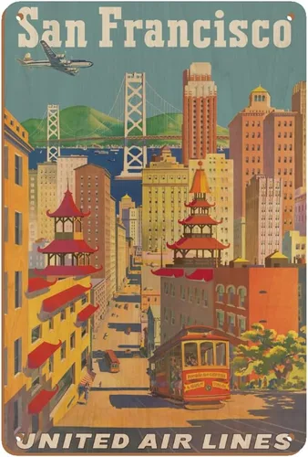 Vista 9 de Pacifica Island Art San Francisco California - Teleférico en Chinatown - United Air Lines - Póster vintage de viaje de aerolínea por Joseph Fehér