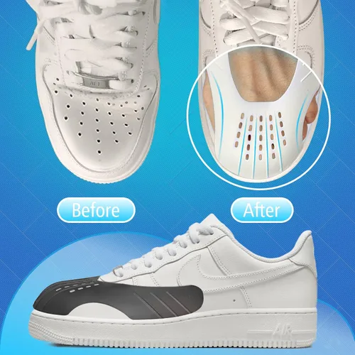 Vista 3 de Protector de zapatos antiarrugas para Air Force 1 Jordan Dunk bajoalto, 4 pares de hombres, mujeres, jóvenes y niños, talla S, L 3-16, Negro