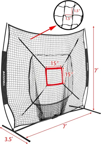 Vista 7 de BaseGoal 7x7ft Baseball Practice Net & Strike Zone,Portable with Carry Bag Baseball backstop net with 7-strand knotless durable polyester for