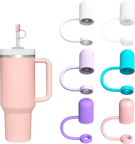 Vista 7 de 6 popotes transparentes de repuesto con tapas protectoras para taza Stanley de 40 oz y 64 oz, popotes reutilizables con tapa, tapón, cepillo