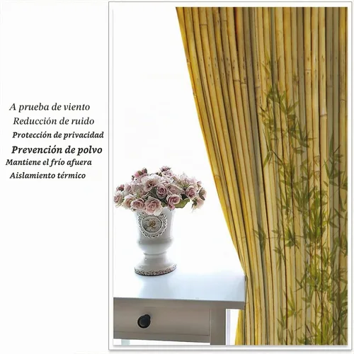 Vista 5 de Cortinas con estampado de bambú, asiático, japonés, naturaleza, bambú, elegante, bronceado, hogar, decoración para sala de estar, dormitorio Bamboo-1