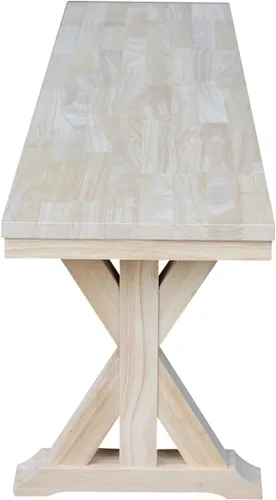 Vista 8 de International Concepts - Banco de entrada de madera maciza sin terminar de 60 pulgadas con superficie de bloque de carnicero, asiento de banco