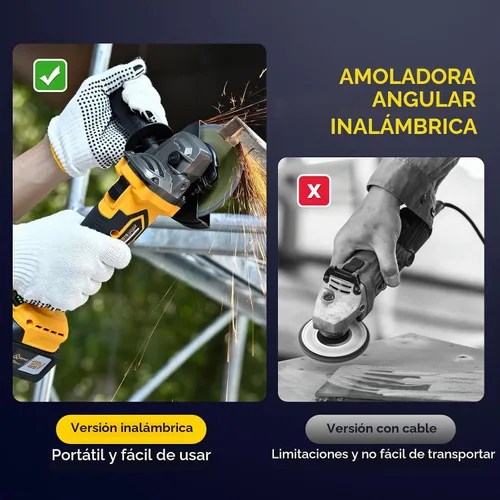 Vista 7 de Amoladora angular inalámbrica sin escobillas, kit de caja de herramientas de amoladora angular de 21 V, con baterías de litio de 2 x 4.0 Ah
