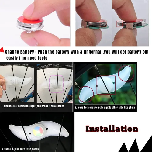 Vista 5 de 5 luces LED coloridas para rueda de bicicleta, impermeable, fácil de instalar, luces LED con 3 modos, para decoración de radios de bicicleta