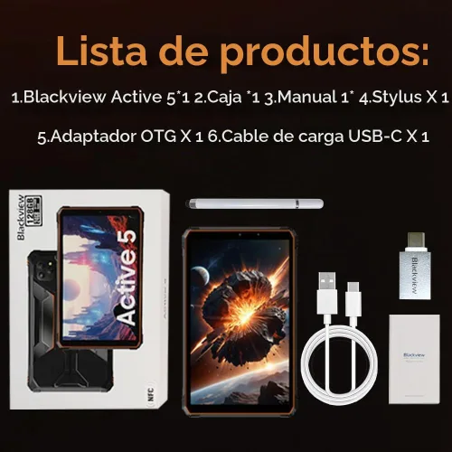 Vista 10 de Blackview Tableta rugosa de 9 pulgadas, Android 15 impermeable Gemini AI Negro