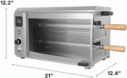 Vista 3 de Asador de llama brasileña para interiores o exteriores, con 2 pinchos giratorios automáticos para pollo, filete, pescado, barbacoa