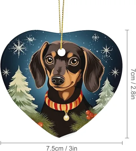 Vista 2 de Dachshund - Adorno de cerámica de Navidad para perro, diseño de animales lindos 2023, adorno de vacaciones para el hogar, decoración de árbol