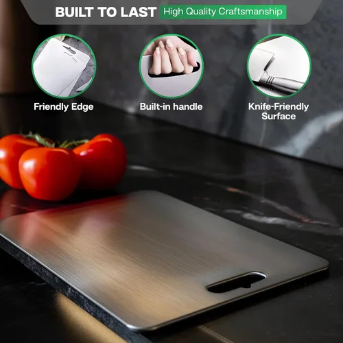 Vista 4 de Tablas de cortar de acero inoxidable para cocina, acero inoxidable 304 de grado alimenticio, tabla de cortar no tóxica de doble cara, tablas