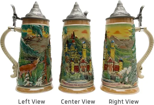 Vista 4 de Essence of Europe Gifts E.H.G OktoberfestHaus - Taza de cerveza grande de Ludwig's Neuschwanstein Schloss (castillo), grabado con tapa, diseño
