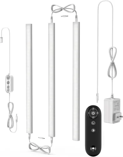 Vista 13 de ASOKO Luces LED regulables para debajo del gabinete, blanco cálido 3000 K, 3 piezas de 12 pulgadas conectables LED enchufe de iluminación