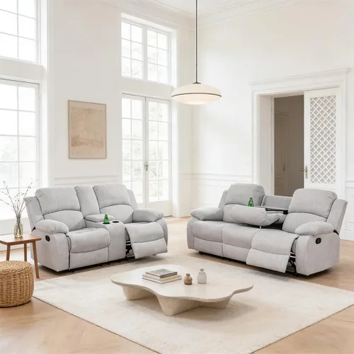 Vista 13 de Juego de sofá reclinable manual, juego de sofá reclinable de microfibra, juego de muebles modernos para sala de estar, sofá reclinable para sala
