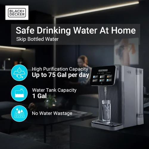 Vista 4 de BLACK+DECKER Filtro de agua RO+UV para encimera Agua caliente y ambiental Sistema de filtración de 5 etapas con remineralización Probado por