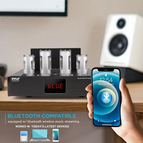 Vista 5 de Pyle Receptor Amplificador Bluetooth de Tubo - 500W Amplificador de Potencia de Tubo al Vacío Hi-Fi para Teatro en Casa Audio de Escritorio Estéreo