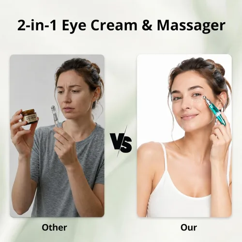 Vista 4 de PORCOPE Crema de ojos para ojeras e hinchazón, cabezal de masaje eléctrico, crema de ojos antienvejecimiento para bolsas de ojos, arrugas y líneas
