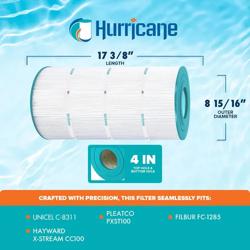 Vista 3 de Hurricane Filtros HF8311-01 Cartucho de filtro avanzado Poool - Reemplazo para PXST100, Unicel C-8311, Filbur FC-1285, Hayward X-Stream CC100