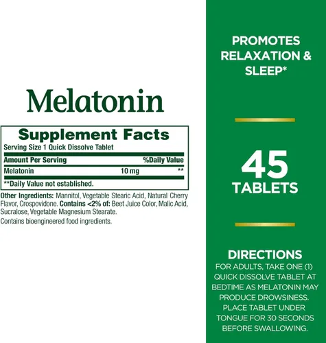 Vista 3 de Nature's Bounty Melatonina 10 mg comprimidos de disolución rápida 45 ea (paquete de 3)