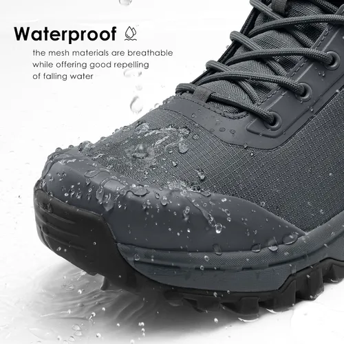 Vista 4 de Coostar Botas tácticas para hombre, ligeras, militares, botas de combate con cremallera lateral, para motocicleta, senderismo, trabajo