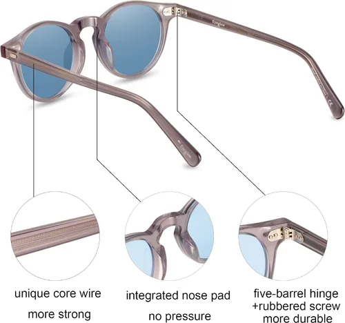 Vista 4 de EyeGlow Gafas de sol redondas vintage para hombre, lentes de sol retro para mujer, material de acetato de lente polarizado