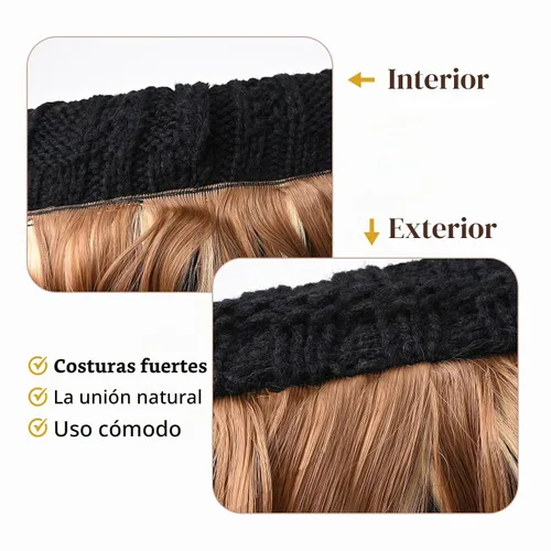 Vista 5 de Flufymooz Gorro con peluca, extensión de pelo con gorro de piel sintética con pompón largo ondulado rizado, peluca con gorro adjunto de 20 pulgadas