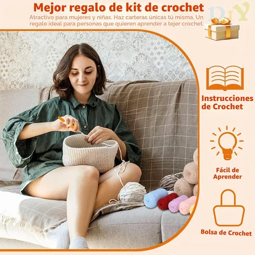 Vista 7 de Pnytty Beginner Crochet Kit for Adults, Shoulder Bag Crochet Starter Kit Beige
