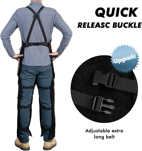 Vista 3 de Delantal de soldadura de cuero con pierna dividida para hombres y mujeres, pantalones de soldadura de cuero de vaca resistente, delantal de forja