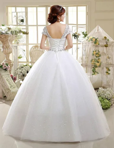 Vista 2 de Eyekepper - Vestido de novia con hombros dobles, largo al suelo