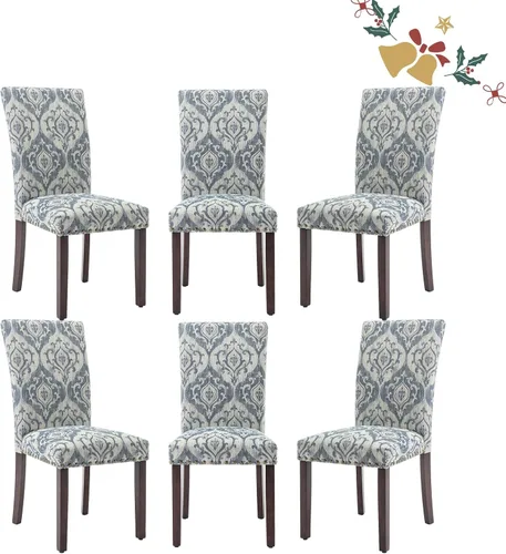 Vista 21 de Juego de 2 sillas tapizadas de tela para comedor, sillas de cocina estilo Parsons con ribete de cabeza de clavo y patas de madera - Beige