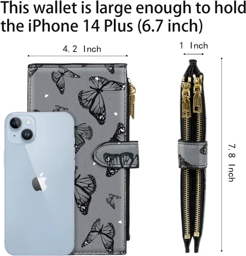 Vista 3 de Billetera de mujer con bloqueo RFID de gran capacidad, organizador multitarjetas, billetera plegable para mujer con bolsillo con cremallera