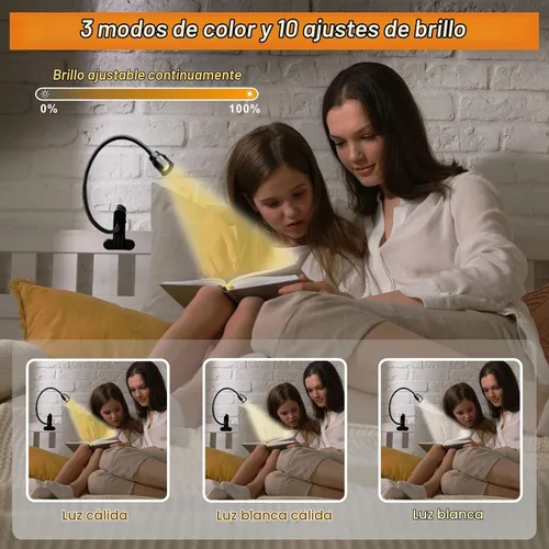 Vista 3 de YMCRLUX Luces de lectura LED con zoom para cabecera de cama, lámpara de foco con clip para escritorio, cama de dormitorio, luz de libro