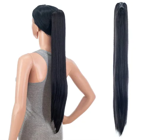 Vista 11 de Extensiones de pelo sintético SWACC con clip de pinza de 28 pulgadas de largo, lacio, para mujer