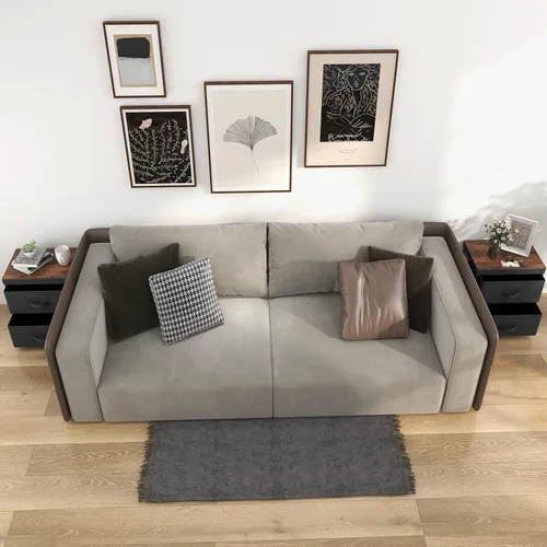 Vista 9 de GOFLAME Cómoda de tela con 2 cajones, mesita de noche para dormitorio, mesita de noche con contenedores y asas de tela extraíbles, mesa auxiliar